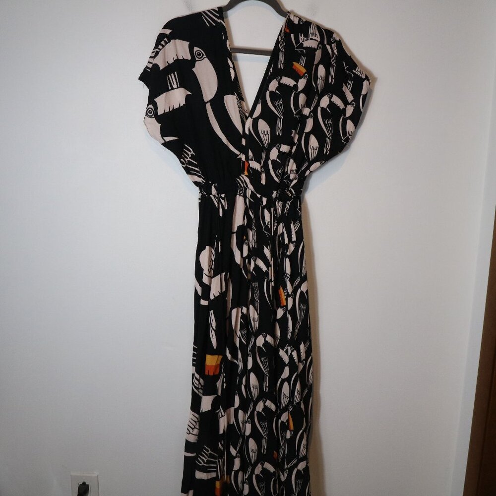 Farm Rio Tucanos Mix Maxi Dress Womens Small Toucan Bird Print V Neck Tropical